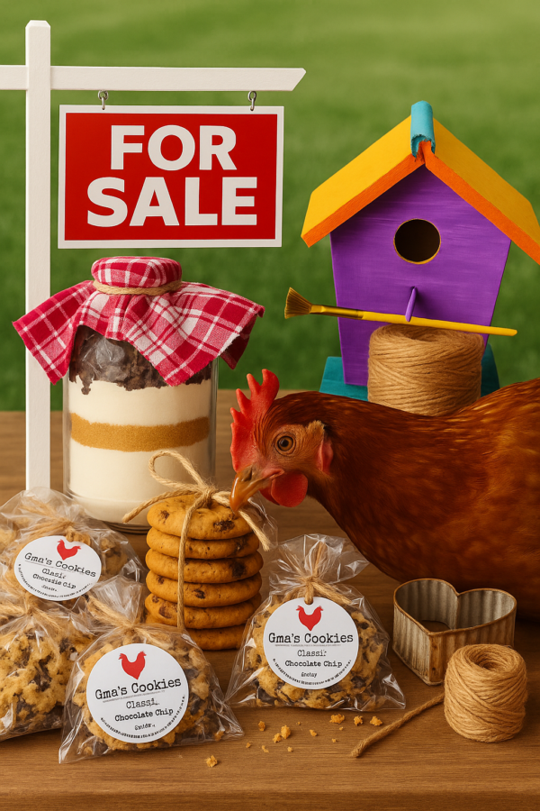 Custom real estate cookie marketing package with individually wrapped fresh-baked chocolate chip cookies featuring branded labels and QR codes, alongside a take-and-bake cookie jar designed for open houses and client closing gifts.